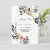 Save The Date Aquarelle rose moderne Beauté Fleurs et gouttes d' (Debout devant)