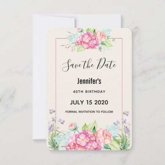 Save The Date Aquarelle rose moderne Bouquet floral Anniversaire (Devant)