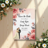 Save The Date Aquarelle rose pâle Floral Bride & Mariage de cham