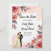 Save The Date Aquarelle rose pâle Floral Bride & Mariage de cham (Devant)