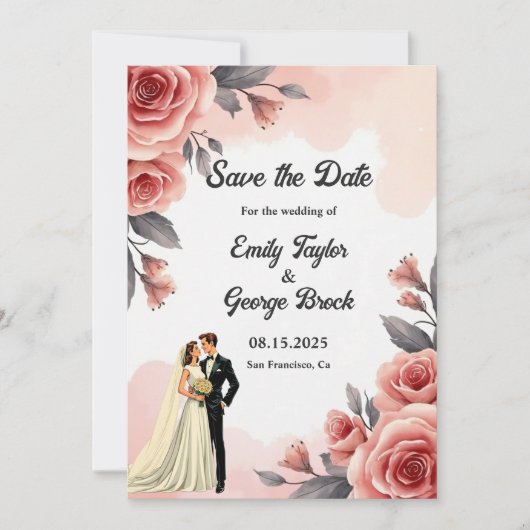 Save The Date Aquarelle rose pâle Floral Bride & Mariage de cham (Devant)