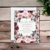 Save The Date Aquarelle Rose Rose Bourgogne Enregistrer La Date