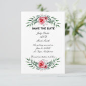 Save The Date Aquarelle Rose Rose Vert Feuillage (Debout devant)