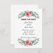 Save The Date Aquarelle Rose Rose Vert Feuillage (Devant / Derrière)