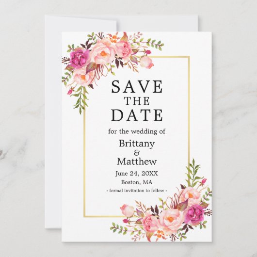 Save The Date Aquarelle rose Roses Dusty Bleu Enregistrer La Dat (Devant)