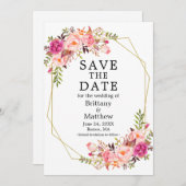 Save The Date Aquarelle Rose Roses Or Cadre Geo Enregistrer La D (Devant / Derrière)