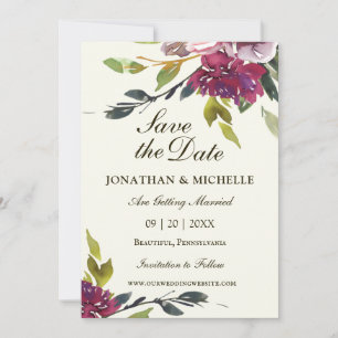 Save The Date Aquarelle rose violet Floral Mariage chrétien