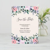 Save The Date Aquarelle rose violet vert à la frontière florale (Debout devant)