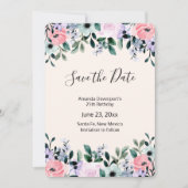 Save The Date Aquarelle rose violet vert à la frontière florale (Devant)