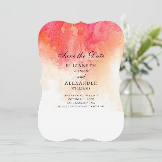 Save The Date Aquarelle rouge enregistrer la date. Mariage de pê (Debout devant)