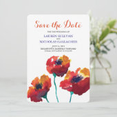 Save The Date Aquarelle Rouge Fleurs de pavot Enregistrer la dat (Debout devant)