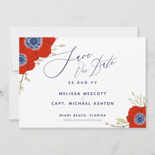 Save The Date 💮 Aquarelle Rouge Mariage d'anémone Enregistrer n (Devant)