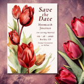 Save The Date Aquarelle Rouges Tulipes Mariage Floral