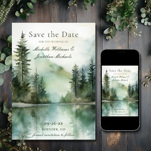 Save The Date Aquarelle Rustic Mountain Lake Mariage forestier