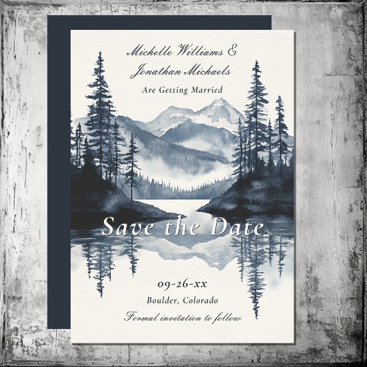 Save The Date Aquarelle Rustic Mountain Lake Mariage forestier