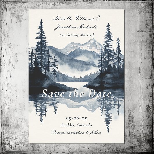 Save The Date Aquarelle Rustic Mountain Lake Mariage forestier