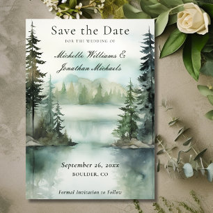 Save The Date Aquarelle Rustic Mountain Lake Mariage forestier