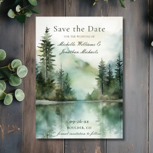 Save The Date Aquarelle Rustic Mountain Lake Mariage forestier