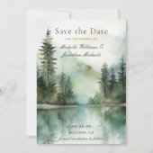 Save The Date Aquarelle Rustic Mountain Lake Mariage forestier (Devant)
