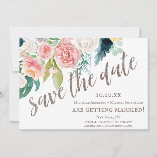 Save The Date Aquarelle rustique Bois floral Enregistrer la date (Devant)