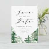 Save The Date Aquarelle rustique Bois Forêt verte Code QR (Debout devant)