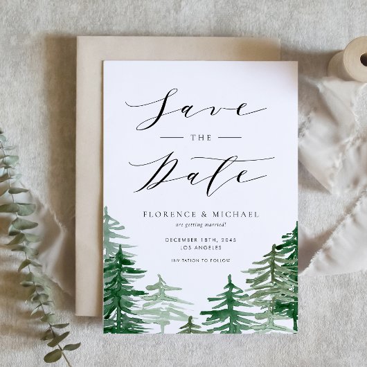 Save The Date Aquarelle rustique Bois Forêt verte Code QR