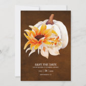 Save The Date Aquarelle Rustique Citrouille blanc Tournesol Enre (Devant)