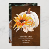 Save The Date Aquarelle Rustique Citrouille blanc Tournesol Enre (Devant / Derrière)