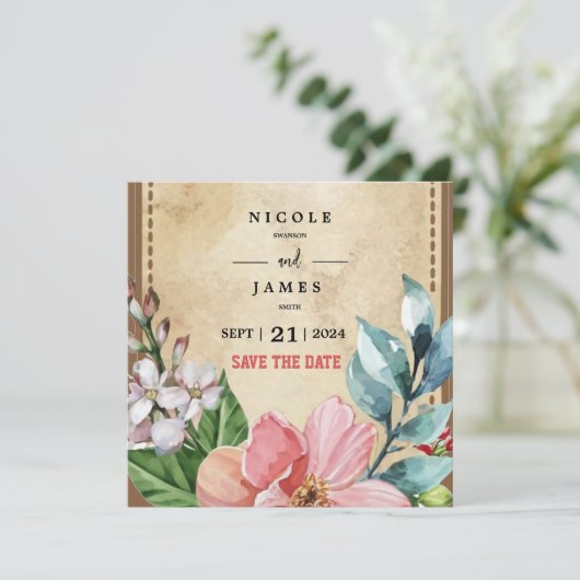 Save The Date Aquarelle Rustique Floral (Debout devant)