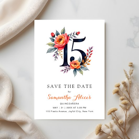 Save The Date Aquarelle rustique Floral 15e anniversaire Quincea