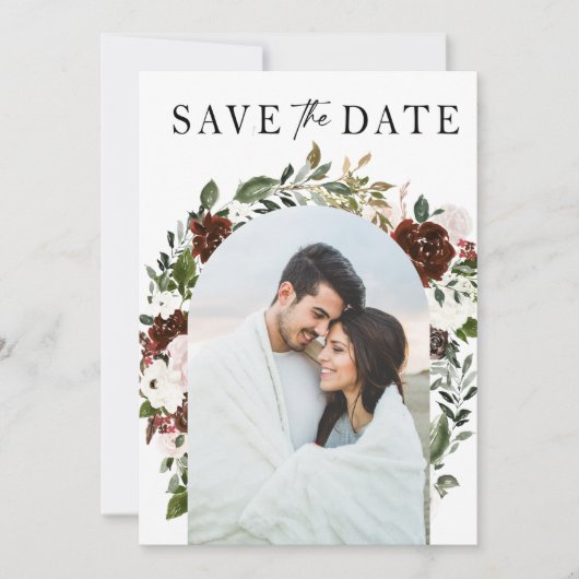Save The Date Aquarelle rustique Floral Mariage géométrique (Devant)