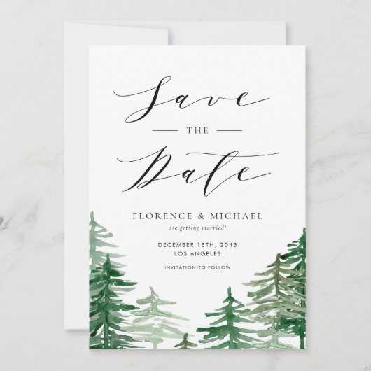 Save The Date Aquarelle rustique Forêt verte (Devant)