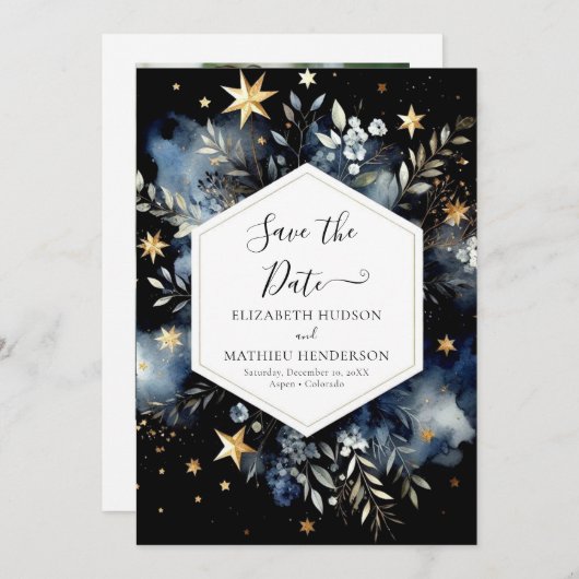 Save The Date Aquarelle Rustique Mariage céleste (Devant / Derrière)