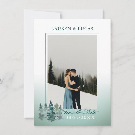 Save The Date Aquarelle Rustique Pine Spruce Arbres Mariage PHOT (Devant)