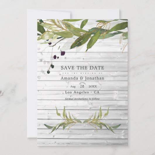 Save The Date Aquarelle rustique Verdure Campagne Mariage de gra (Devant)