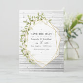 Save The Date Aquarelle rustique Vert Mariage géométrique (Debout devant)