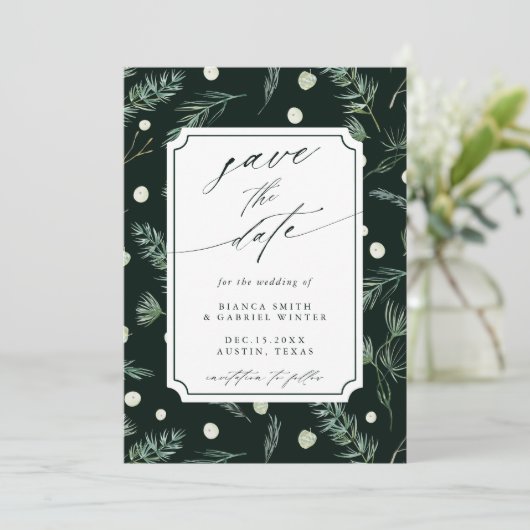 Save The Date Aquarelle rustique vert Mariage QR Code (Debout devant)