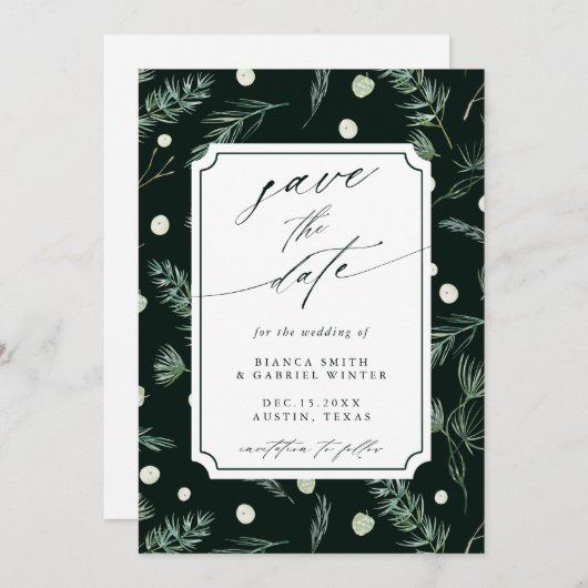 Save The Date Aquarelle rustique vert Mariage QR Code (Devant / Derrière)