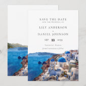 Save The Date Aquarelle Santorini Grèce Destination Mariage (Devant / Derrière)