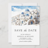 Save The Date Aquarelle Santorini Grèce Mariage photo (Devant)