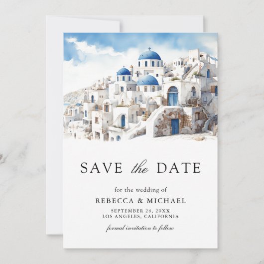 Save The Date Aquarelle Santorini Grèce Mariage photo (Devant)