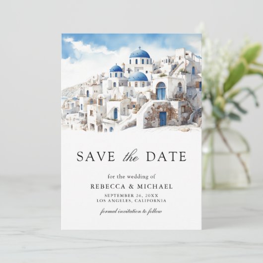 Save The Date Aquarelle Santorini Grèce Mariage photo (Debout devant)