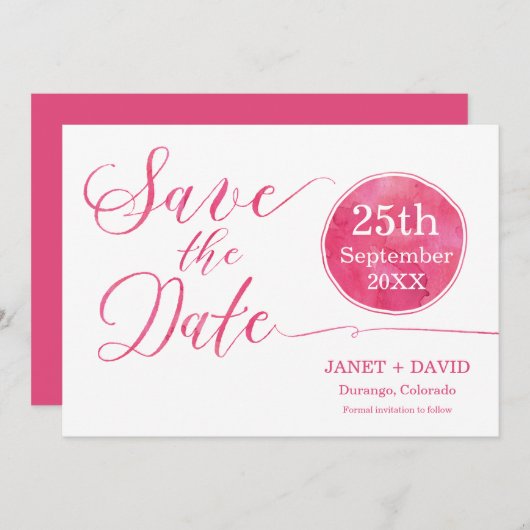 Save The Date Aquarelle Script rose (Devant / Derrière)