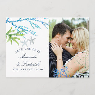 Save The Date Aquarelle Seaweed Beach Wedding Enregistrer la dat