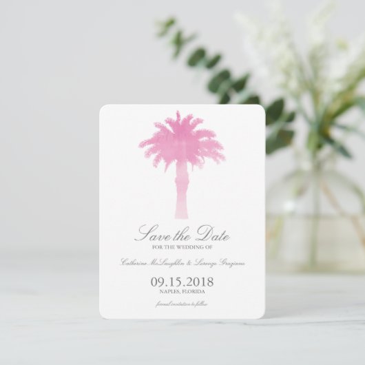 Save The Date Aquarelle Serene Palm Tree | Enregistrer la date (Debout devant)