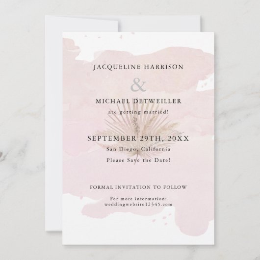Save The Date Aquarelle simple Design moderne Palm Folio Photo (Dos)