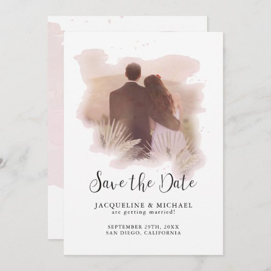 Save The Date Aquarelle simple Design moderne Palm Folio Photo (Devant / Derrière)