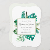 Save The Date Aquarelle simple Feuille tropical Mariage (Devant / Derrière)