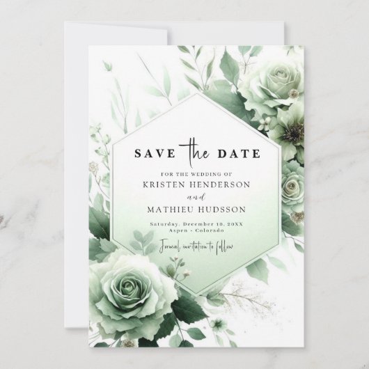 Save The Date Aquarelle simple Whimsage Mariage vert (Devant)