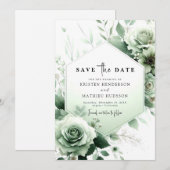 Save The Date Aquarelle simple Whimsage Mariage vert (Devant / Derrière)